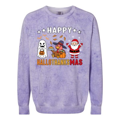 Happy Hallothanksmas Ghost Turkey Pumpkin Christmas Santa Colorblast Crewneck Sweatshirt