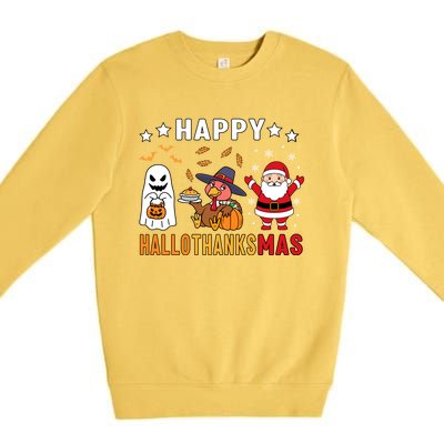 Happy Hallothanksmas Ghost Turkey Pumpkin Christmas Santa Premium Crewneck Sweatshirt