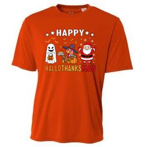 Happy Hallothanksmas Ghost Turkey Pumpkin Christmas Santa Cooling Performance Crew T-Shirt