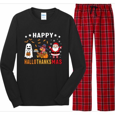 Happy Hallothanksmas Ghost Turkey Pumpkin Christmas Santa Long Sleeve Pajama Set