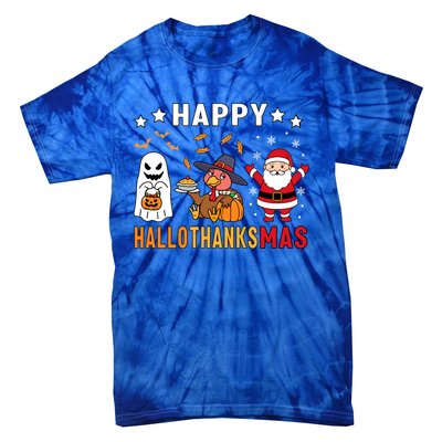 Happy Hallothanksmas Ghost Turkey Pumpkin Christmas Santa Tie-Dye T-Shirt