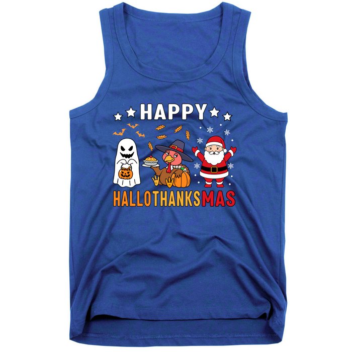 Happy Hallothanksmas Ghost Turkey Pumpkin Christmas Santa Tank Top