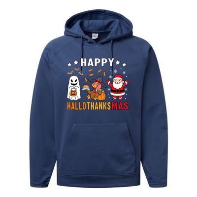 Happy Hallothanksmas Ghost Turkey Pumpkin Christmas Santa Performance Fleece Hoodie