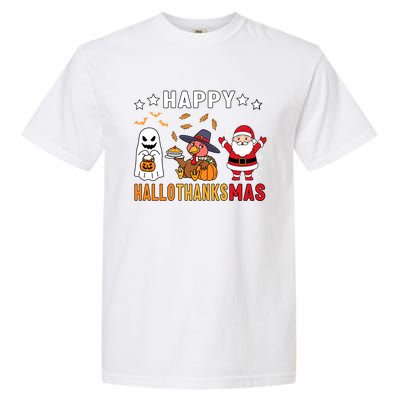 Happy Hallothanksmas Ghost Turkey Pumpkin Christmas Santa Garment-Dyed Heavyweight T-Shirt