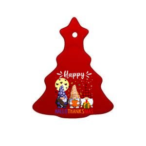 Happy Hallowthanksmas Gnomes Lover Santa Hat Pumpkin Turkey Ceramic Tree Ornament