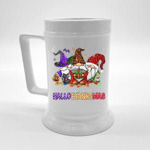 Happy Hallothanksmas Gnomes Halloween Thanksgiving Christmas Beer Stein