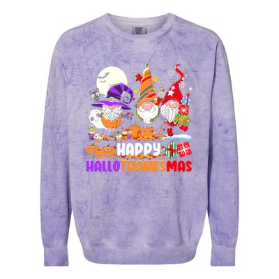 Happy Hallothanksmas Gnomes Halloween Thanksgiving Christmas Colorblast Crewneck Sweatshirt