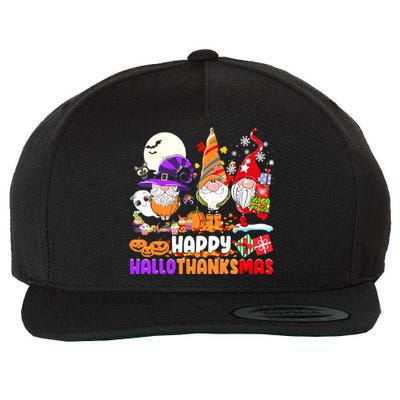 Happy Hallothanksmas Gnomes Halloween Thanksgiving Christmas Wool Snapback Cap