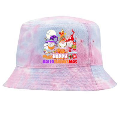 Happy Hallothanksmas Gnomes Halloween Thanksgiving Christmas Tie-Dyed Bucket Hat