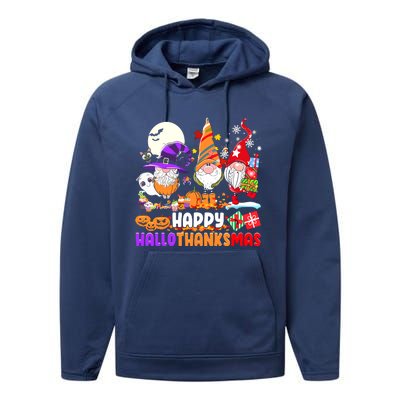 Happy Hallothanksmas Gnomes Halloween Thanksgiving Christmas Performance Fleece Hoodie