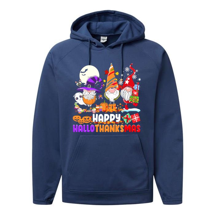 Happy Hallothanksmas Gnomes Halloween Thanksgiving Christmas Performance Fleece Hoodie