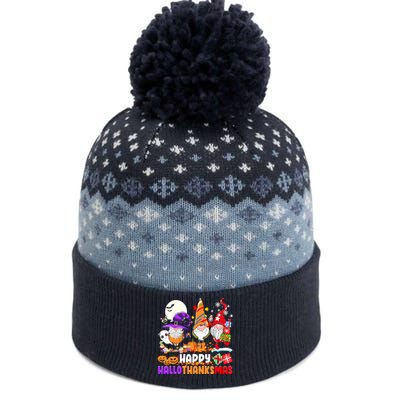 Happy Hallothanksmas Gnomes Halloween Thanksgiving Christmas The Baniff Cuffed Pom Beanie