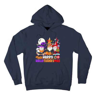 Happy Hallothanksmas Gnomes Halloween Thanksgiving Christmas Hoodie