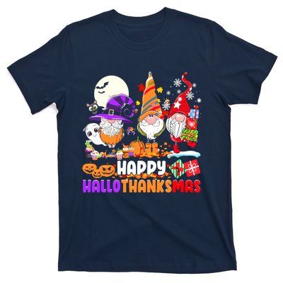 Happy Hallothanksmas Gnomes Halloween Thanksgiving Christmas T-Shirt