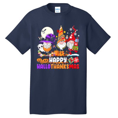 Happy Hallothanksmas Gnomes Halloween Thanksgiving Christmas Tall T-Shirt