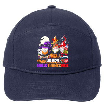 Happy Hallothanksmas Gnomes Halloween Thanksgiving Christmas 7-Panel Snapback Hat