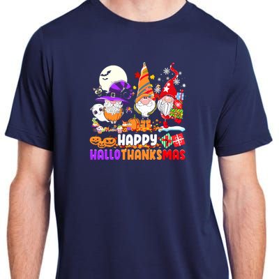 Happy Hallothanksmas Gnomes Halloween Thanksgiving Christmas Adult ChromaSoft Performance T-Shirt