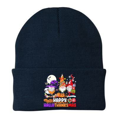 Happy Hallothanksmas Gnomes Halloween Thanksgiving Christmas Knit Cap Winter Beanie