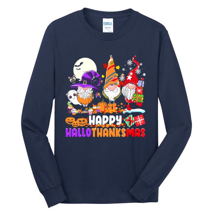 Happy Hallothanksmas Gnomes Halloween Thanksgiving Christmas Tall Long Sleeve T-Shirt