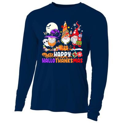 Happy Hallothanksmas Gnomes Halloween Thanksgiving Christmas Cooling Performance Long Sleeve Crew