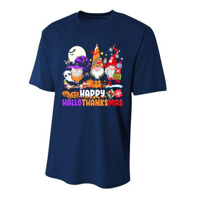 Happy Hallothanksmas Gnomes Halloween Thanksgiving Christmas Performance Sprint T-Shirt