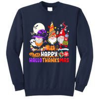 Happy Hallothanksmas Gnomes Halloween Thanksgiving Christmas Tall Sweatshirt