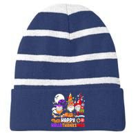 Happy Hallothanksmas Gnomes Halloween Thanksgiving Christmas Striped Beanie with Solid Band