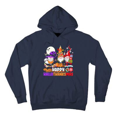 Happy Hallothanksmas Gnomes Halloween Thanksgiving Christmas Tall Hoodie