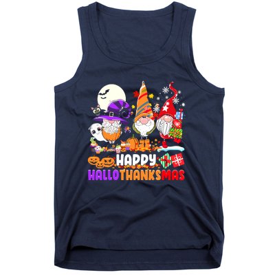 Happy Hallothanksmas Gnomes Halloween Thanksgiving Christmas Tank Top