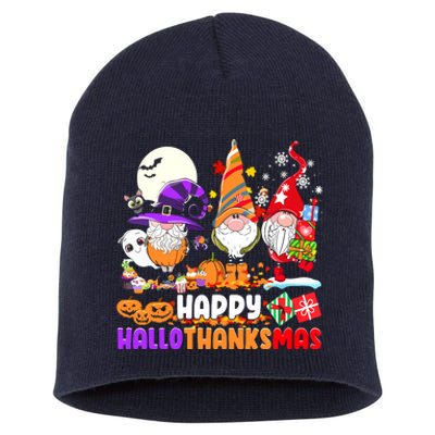 Happy Hallothanksmas Gnomes Halloween Thanksgiving Christmas Short Acrylic Beanie