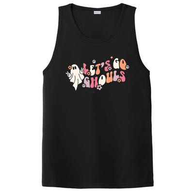 Halloween Hippie Ghosts And Flowers Lets Go Ghouls Groovy Meaningful Gift PosiCharge Competitor Tank