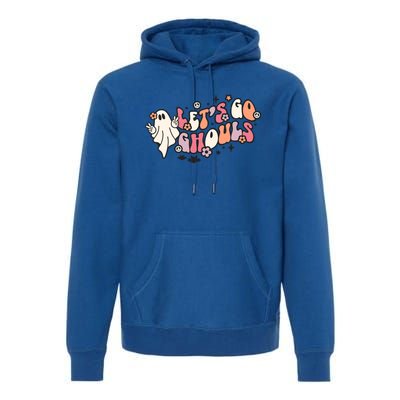 Halloween Hippie Ghosts And Flowers Lets Go Ghouls Groovy Meaningful Gift Premium Hoodie