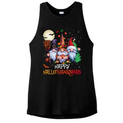 Happy Hallothanksmas Gnomes Lover Halloween Merry Christmas Ladies PosiCharge Tri-Blend Wicking Tank