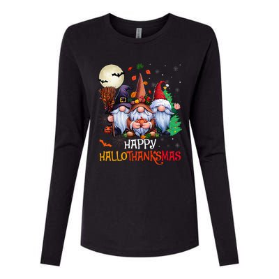 Happy Hallothanksmas Gnomes Lover Halloween Merry Christmas Womens Cotton Relaxed Long Sleeve T-Shirt