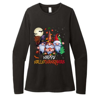 Happy Hallothanksmas Gnomes Lover Halloween Merry Christmas Womens CVC Long Sleeve Shirt