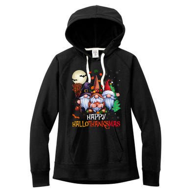 Happy Hallothanksmas Gnomes Lover Halloween Merry Christmas Women's Fleece Hoodie