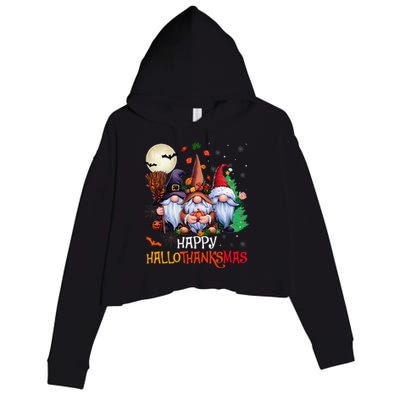 Happy Hallothanksmas Gnomes Lover Halloween Merry Christmas Crop Fleece Hoodie