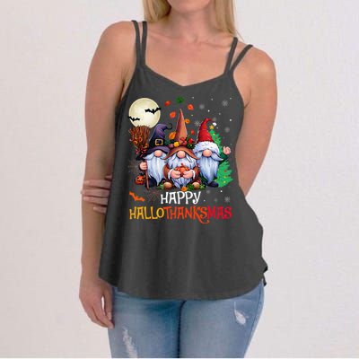 Happy Hallothanksmas Gnomes Lover Halloween Merry Christmas Women's Strappy Tank