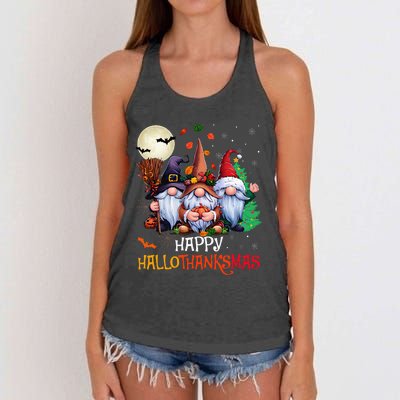 Happy Hallothanksmas Gnomes Lover Halloween Merry Christmas Women's Knotted Racerback Tank