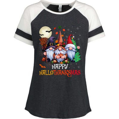 Happy Hallothanksmas Gnomes Lover Halloween Merry Christmas Enza Ladies Jersey Colorblock Tee