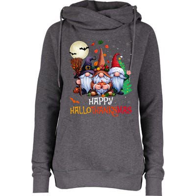 Happy Hallothanksmas Gnomes Lover Halloween Merry Christmas Womens Funnel Neck Pullover Hood