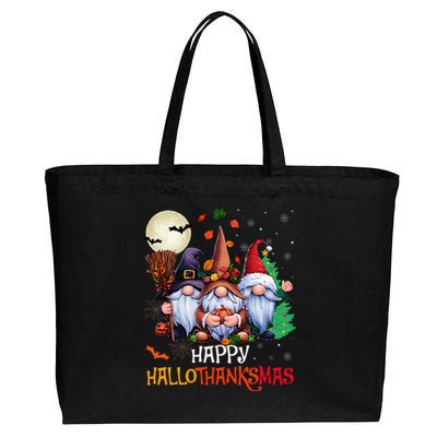 Happy Hallothanksmas Gnomes Lover Halloween Merry Christmas Cotton Canvas Jumbo Tote