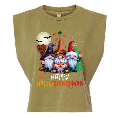 Happy Hallothanksmas Gnomes Lover Halloween Merry Christmas Garment-Dyed Women's Muscle Tee