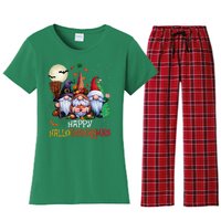 Happy Hallothanksmas Gnomes Lover Halloween Merry Christmas Women's Flannel Pajama Set