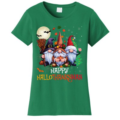 Happy Hallothanksmas Gnomes Lover Halloween Merry Christmas Women's T-Shirt