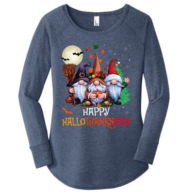 Happy Hallothanksmas Gnomes Lover Halloween Merry Christmas Women's Perfect Tri Tunic Long Sleeve Shirt