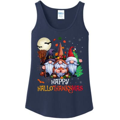 Happy Hallothanksmas Gnomes Lover Halloween Merry Christmas Ladies Essential Tank