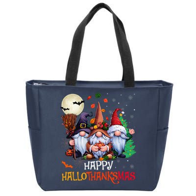 Happy Hallothanksmas Gnomes Lover Halloween Merry Christmas Zip Tote Bag