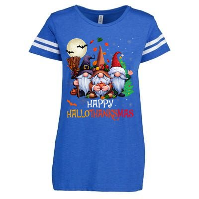 Happy Hallothanksmas Gnomes Lover Halloween Merry Christmas Enza Ladies Jersey Football T-Shirt