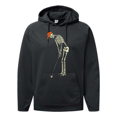 Hilarious Halloween Golfing with Skeleton Sports Golfer Performance Fleece Hoodie